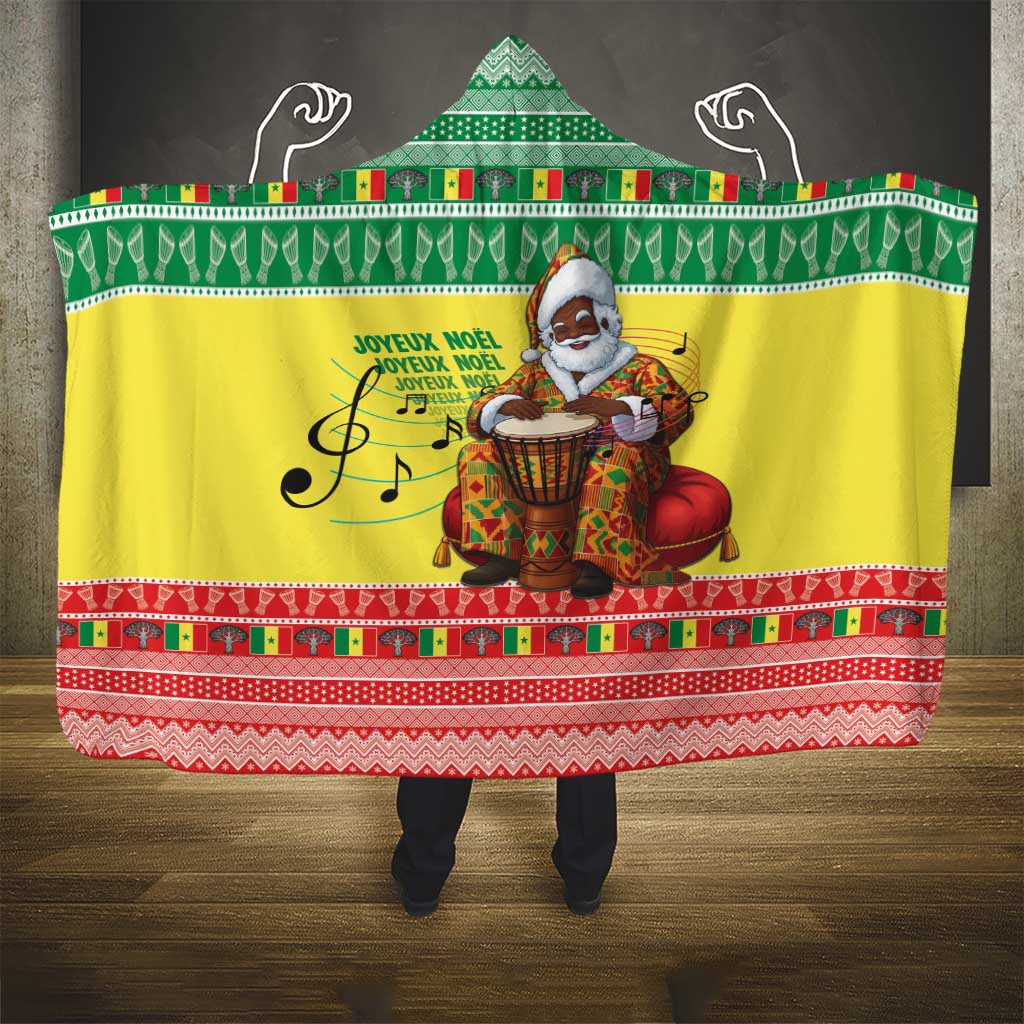 Senegal Christmas Hooded Blanket Black Santa Playing Djembe Drum - Wonder Print Shop