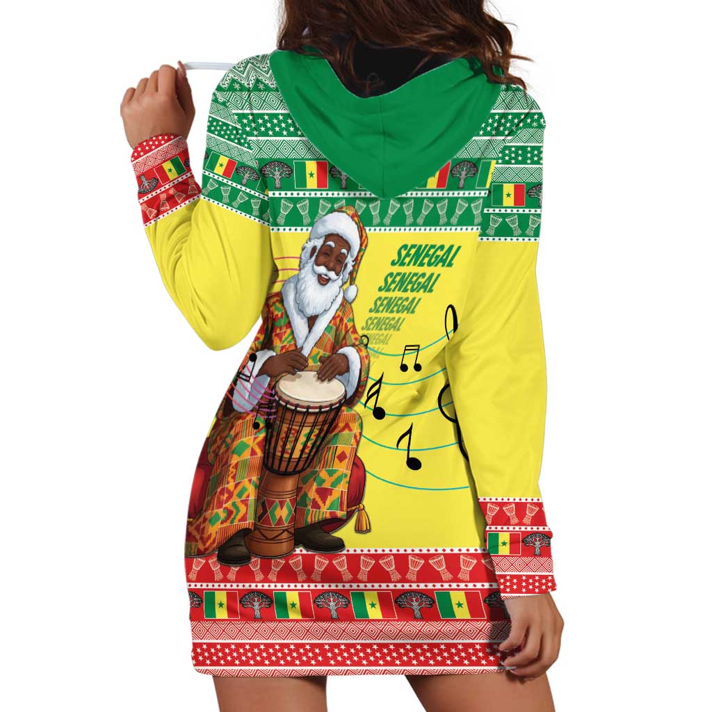 Senegal Christmas Hoodie Dress Black Santa Playing Djembe Drum - Wonder Print Shop