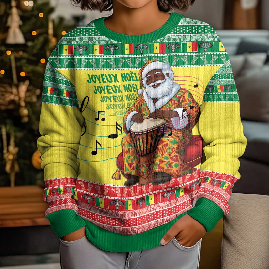 Senegal Christmas Kid Ugly Christmas Sweater Black Santa Playing Djembe Drum - Wonder Print Shop