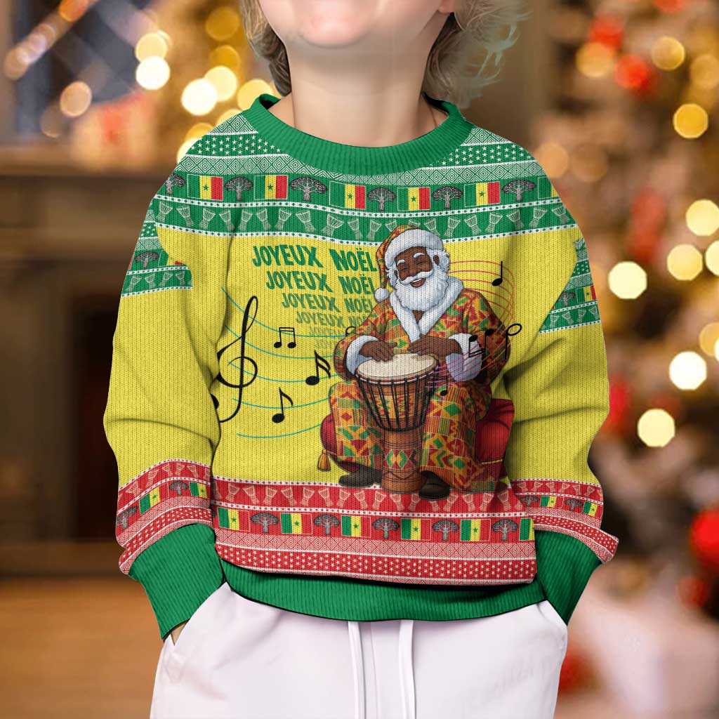 Senegal Christmas Kid Ugly Christmas Sweater Black Santa Playing Djembe Drum - Wonder Print Shop