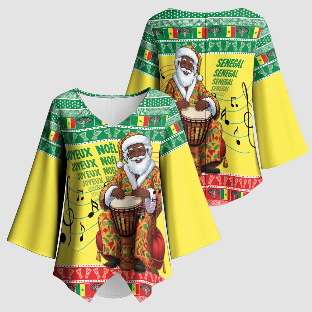 Senegal Christmas Kimono Sleeve Blouse Black Santa Playing Djembe Drum - Wonder Print Shop