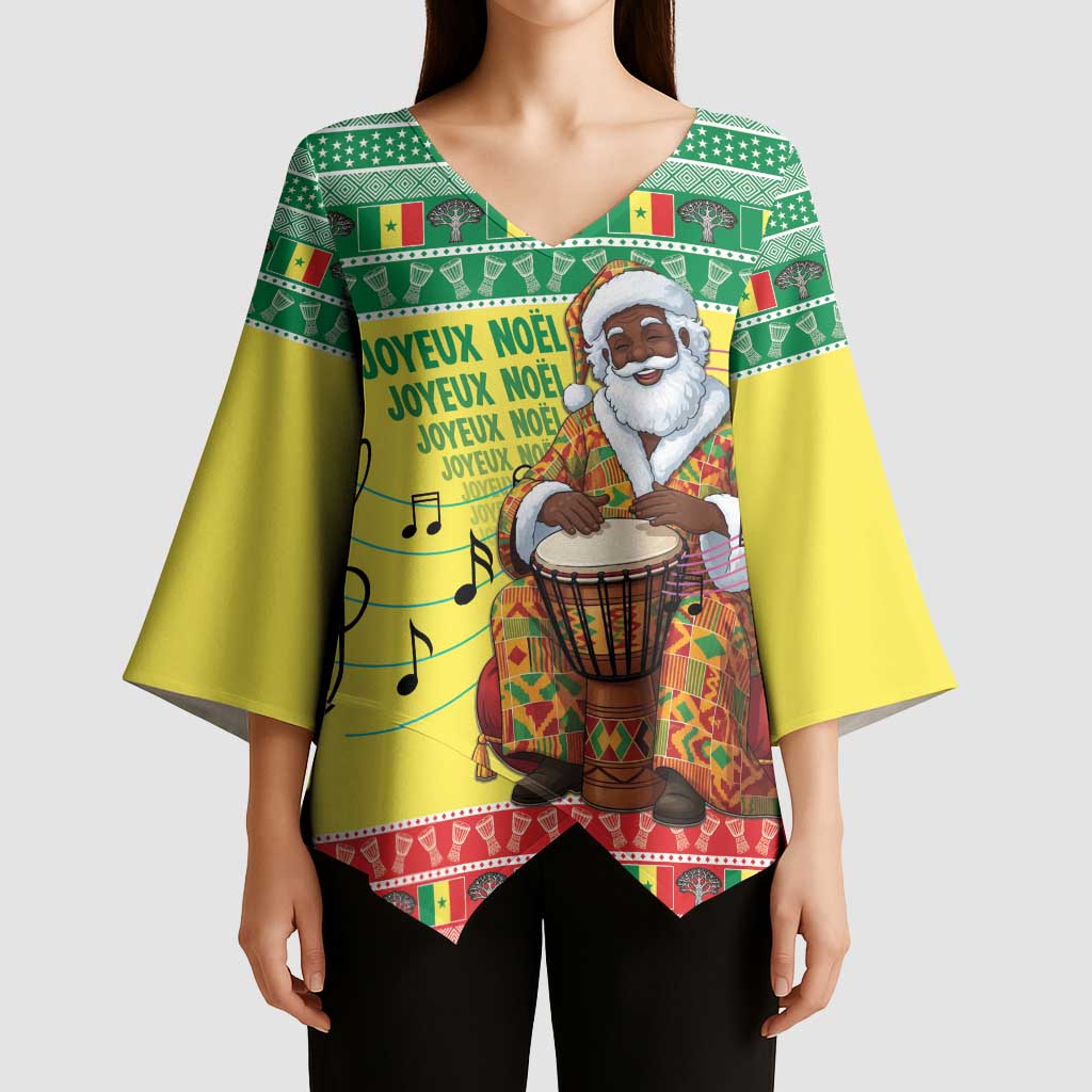 Senegal Christmas Kimono Sleeve Blouse Black Santa Playing Djembe Drum - Wonder Print Shop