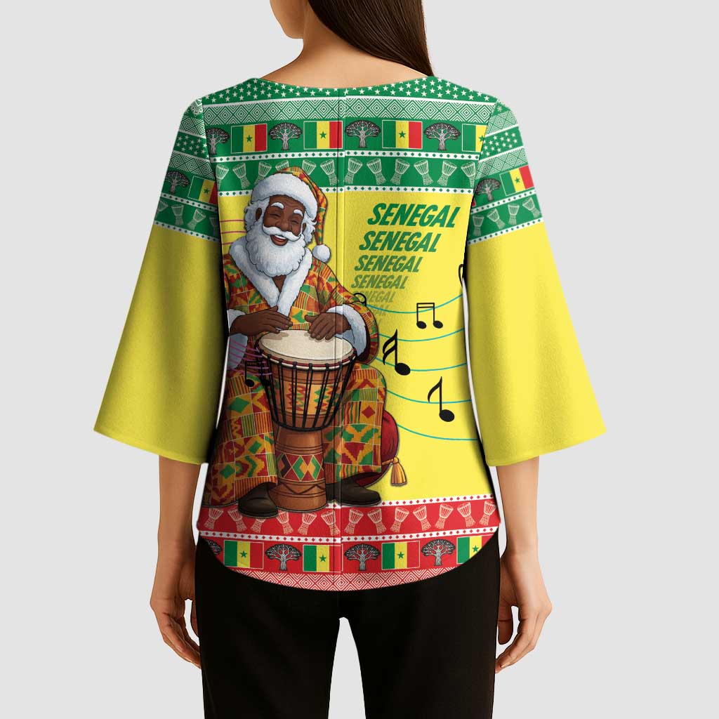 Senegal Christmas Kimono Sleeve Blouse Black Santa Playing Djembe Drum - Wonder Print Shop