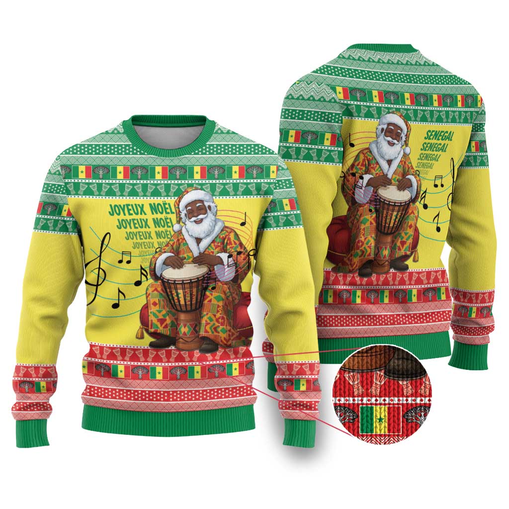 Senegal Christmas Ugly Christmas Sweater Black Santa Playing Djembe Drum - Wonder Print Shop