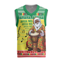 Senegal Christmas Knitted V-Neck Vest Black Santa Playing Djembe Drum - Wonder Print Shop