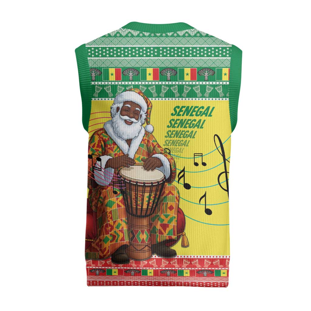 Senegal Christmas Knitted V-Neck Vest Black Santa Playing Djembe Drum - Wonder Print Shop