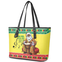 Senegal Christmas Leather Tote Bag Black Santa Playing Djembe Drum - Wonder Print Shop