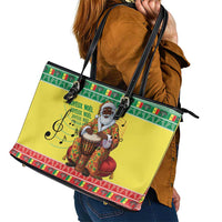 Senegal Christmas Leather Tote Bag Black Santa Playing Djembe Drum - Wonder Print Shop