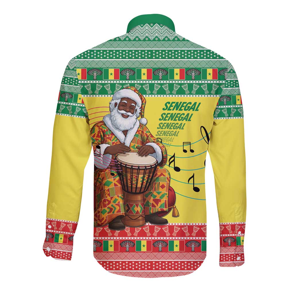 Senegal Christmas Long Sleeve Button Shirt Black Santa Playing Djembe Drum - Wonder Print Shop