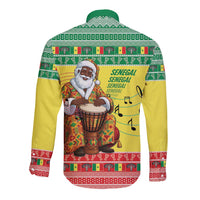Senegal Christmas Long Sleeve Button Shirt Black Santa Playing Djembe Drum - Wonder Print Shop