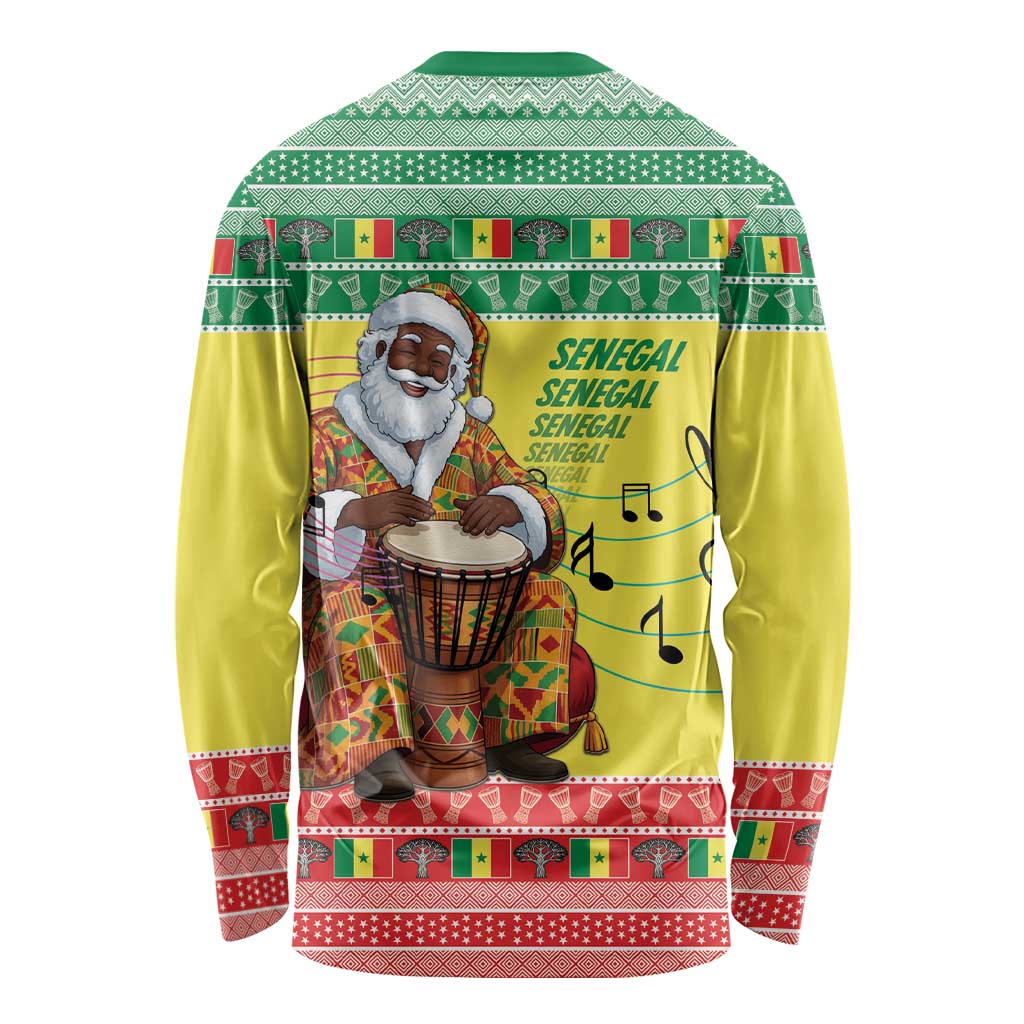 Senegal Christmas Long Sleeve Shirt Black Santa Playing Djembe Drum - Wonder Print Shop