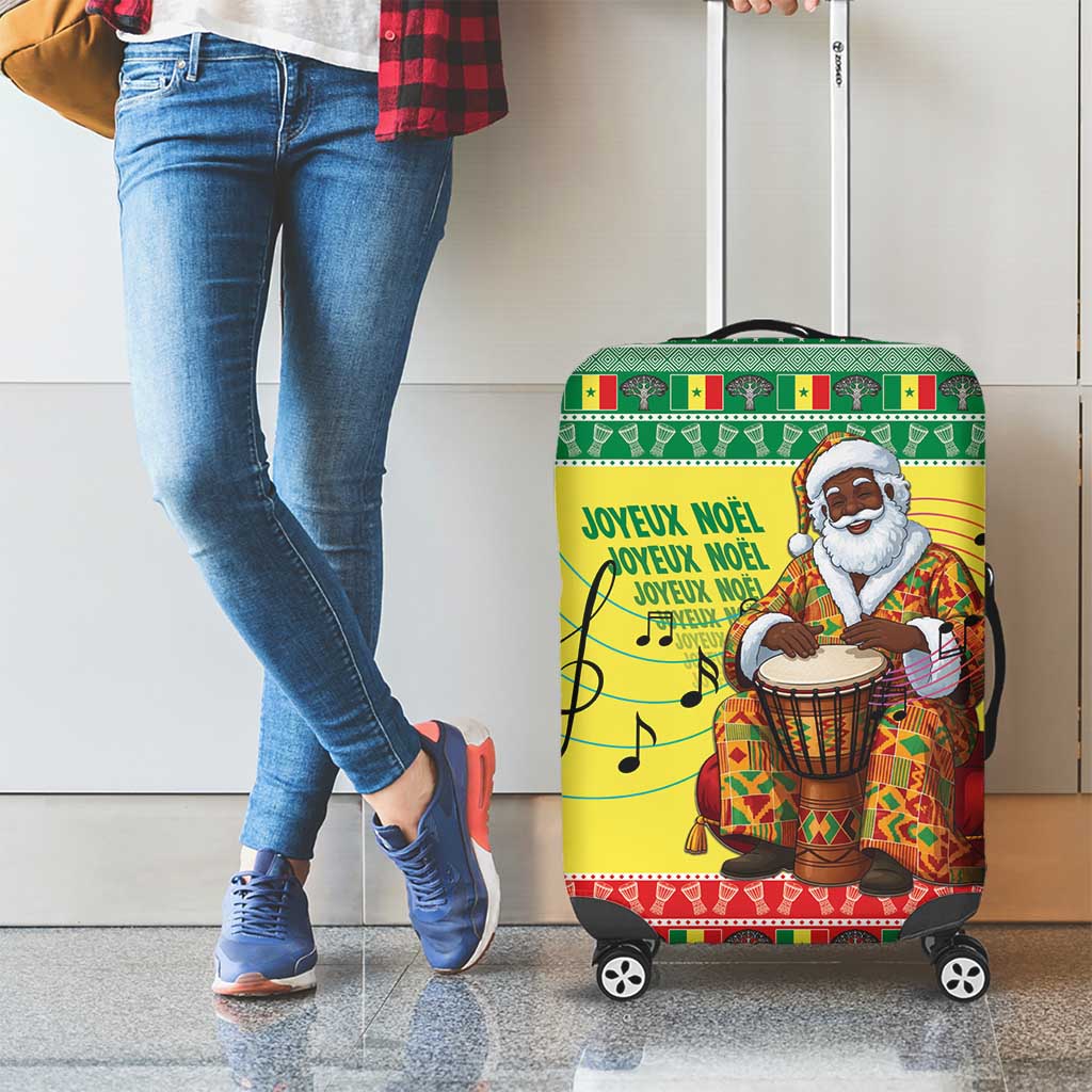 Senegal Christmas Luggage Cover Black Santa Playing Djembe Drum - Wonder Print Shop