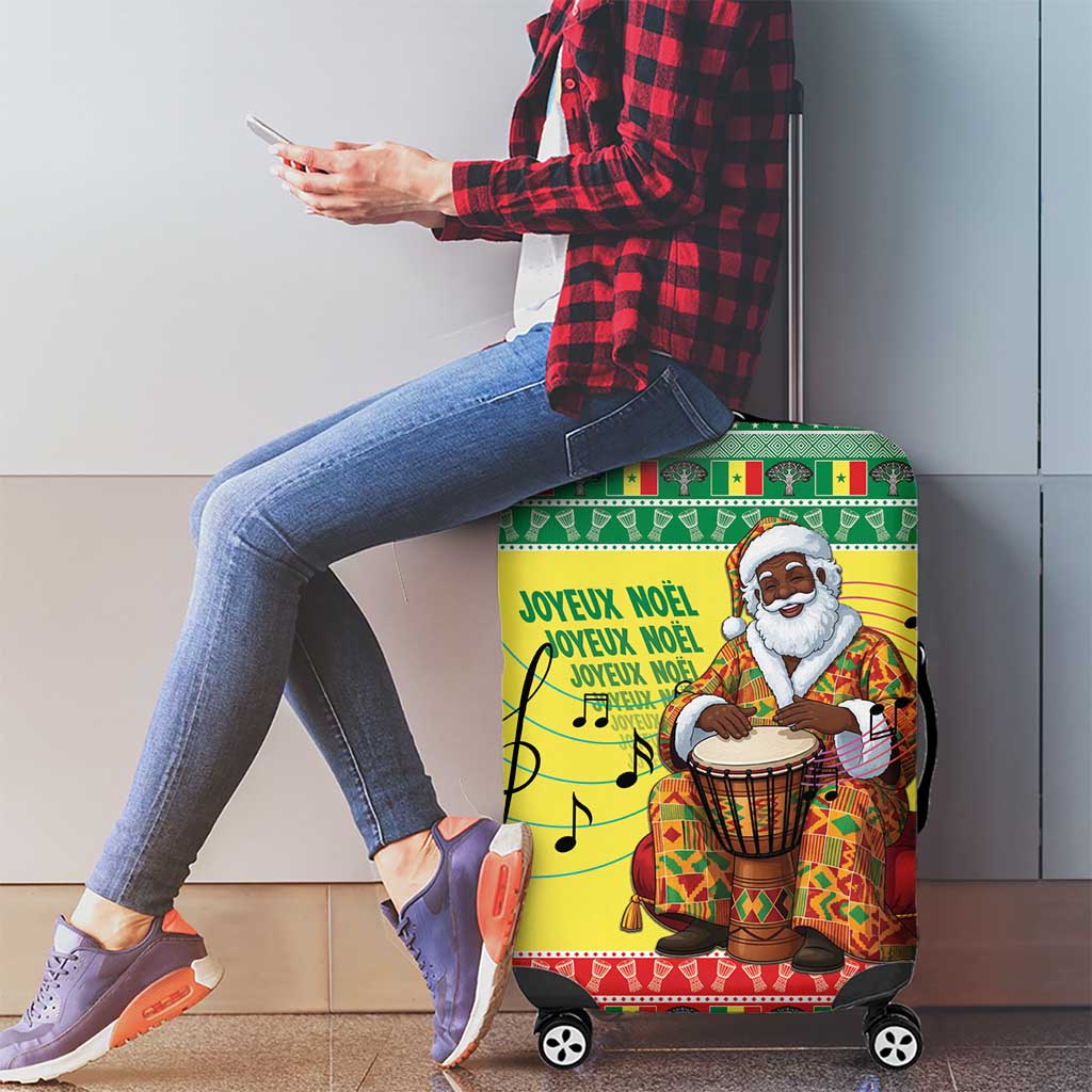 Senegal Christmas Luggage Cover Black Santa Playing Djembe Drum - Wonder Print Shop