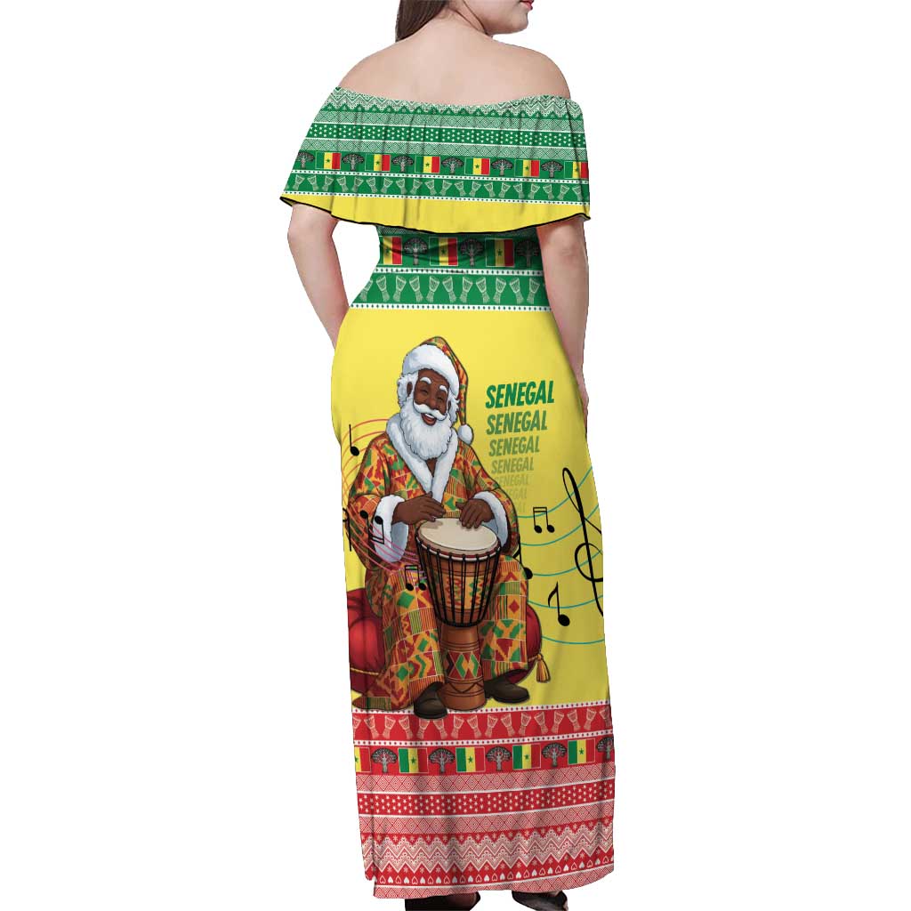 Senegal Christmas Off Shoulder Maxi Dress Black Santa Playing Djembe Drum - Wonder Print Shop