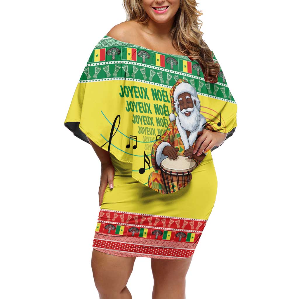 Senegal Christmas Off Shoulder Short Dress Black Santa Playing Djembe Drum - Wonder Print Shop