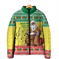 Senegal Christmas Padded Jacket Black Santa Playing Djembe Drum - Wonder Print Shop