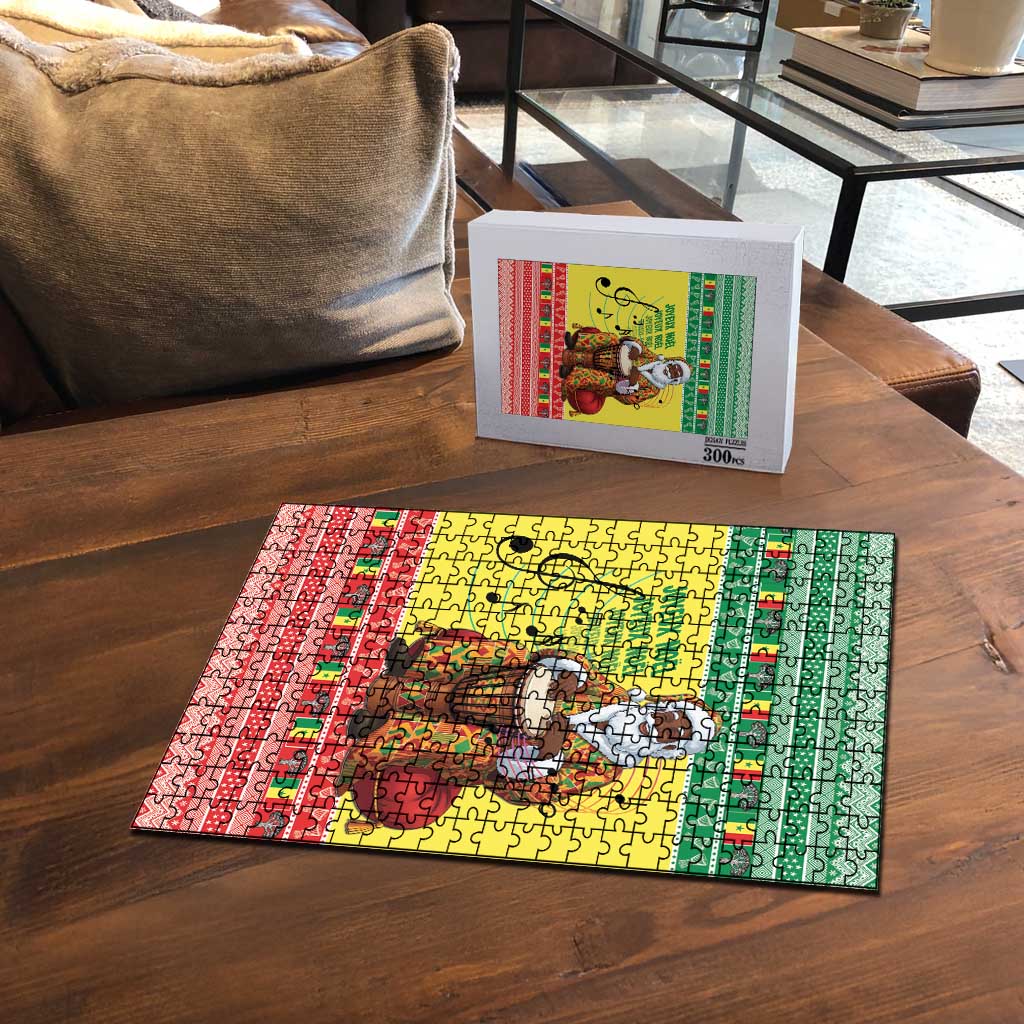 Senegal Christmas Puzzle Black Santa Playing Djembe Drum - Wonder Print Shop