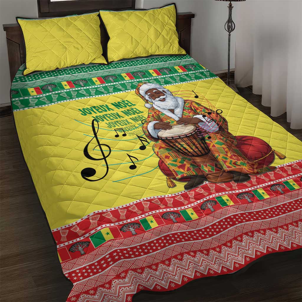 Senegal Christmas Quilt Bed Set Black Santa Playing Djembe Drum - Wonder Print Shop