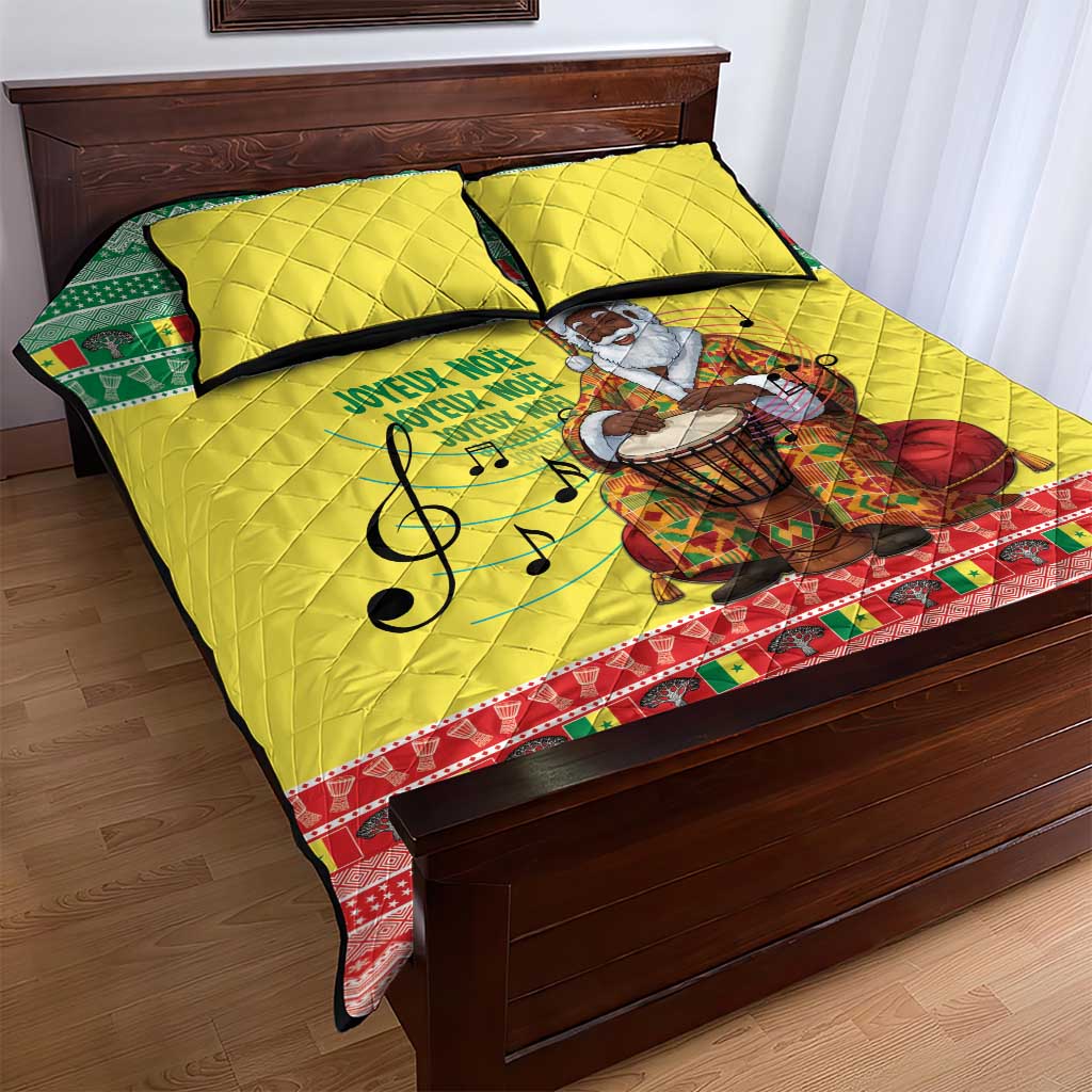 Senegal Christmas Quilt Bed Set Black Santa Playing Djembe Drum - Wonder Print Shop