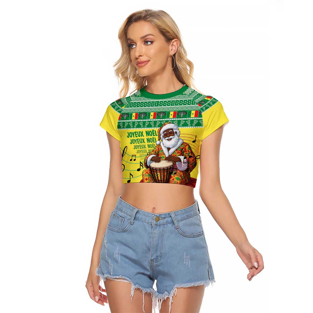Senegal Christmas Raglan Cropped T Shirt Black Santa Playing Djembe Drum - Wonder Print Shop