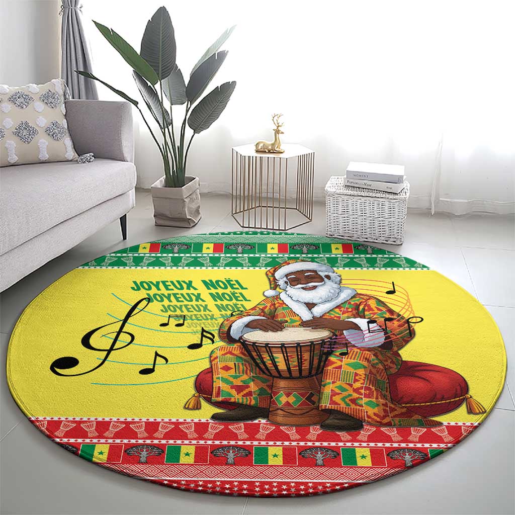 Senegal Christmas Round Carpet Black Santa Playing Djembe Drum - Wonder Print Shop