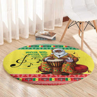 Senegal Christmas Round Carpet Black Santa Playing Djembe Drum - Wonder Print Shop