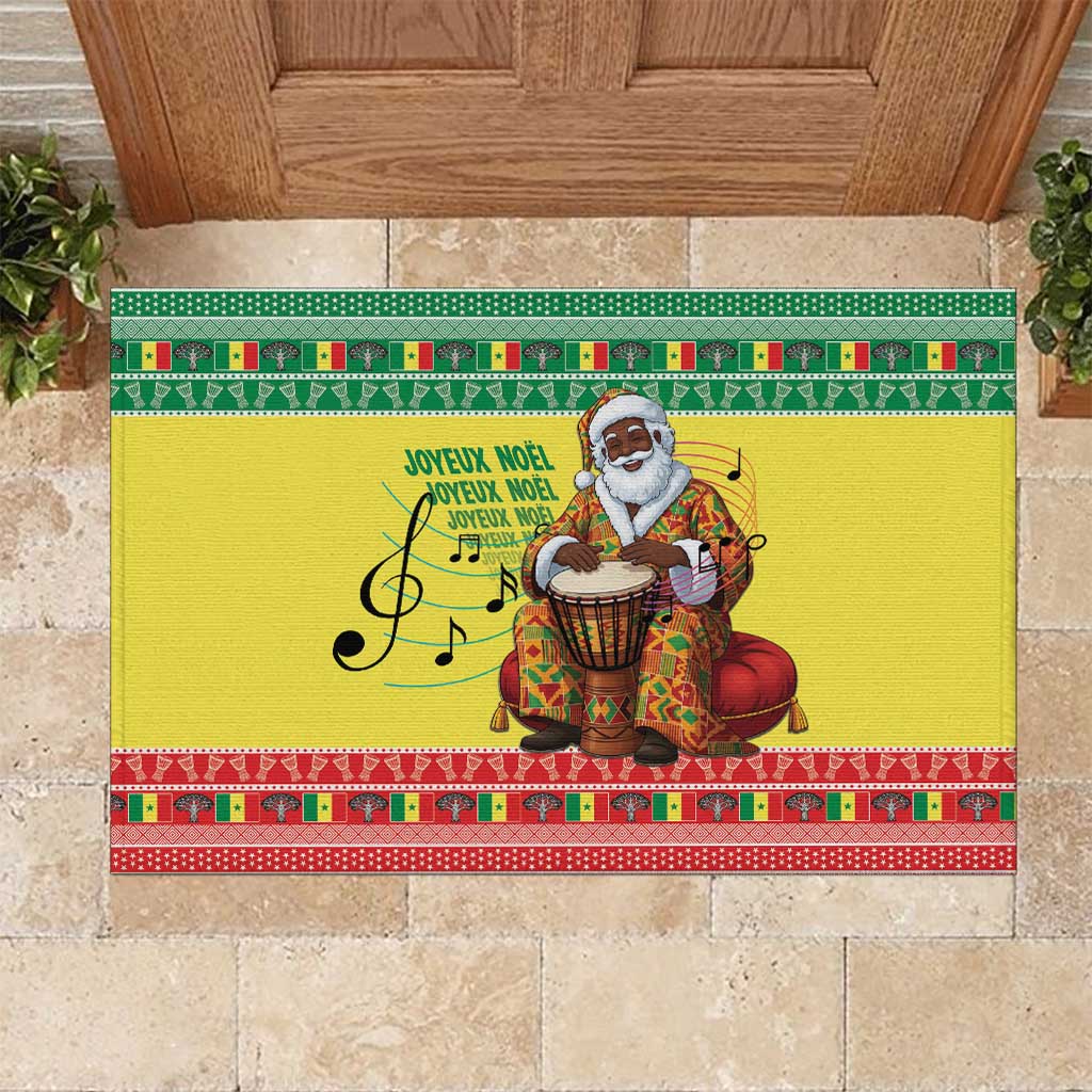 Senegal Christmas Rubber Doormat Black Santa Playing Djembe Drum - Wonder Print Shop