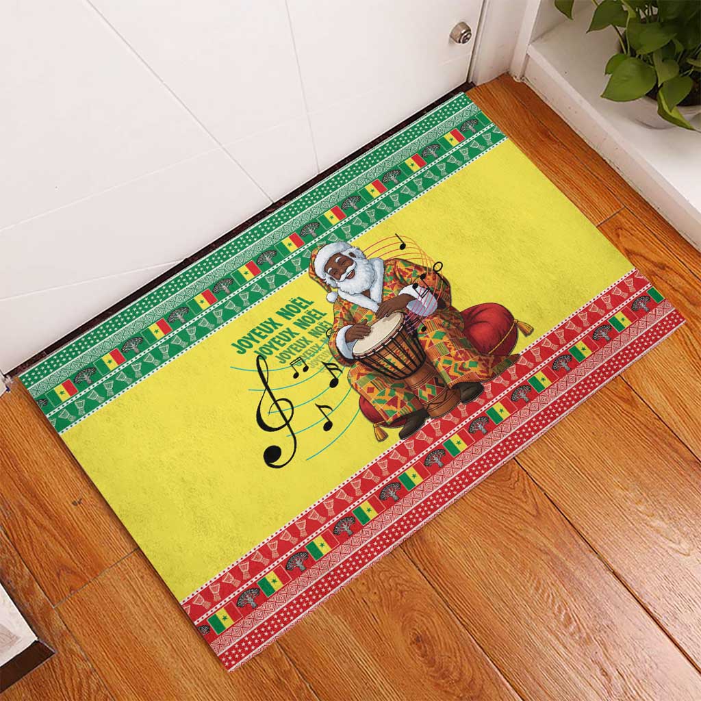 Senegal Christmas Rubber Doormat Black Santa Playing Djembe Drum - Wonder Print Shop