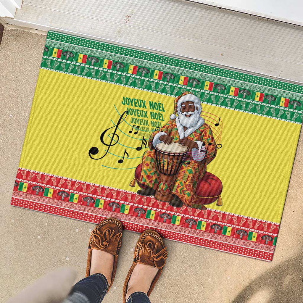 Senegal Christmas Rubber Doormat Black Santa Playing Djembe Drum - Wonder Print Shop