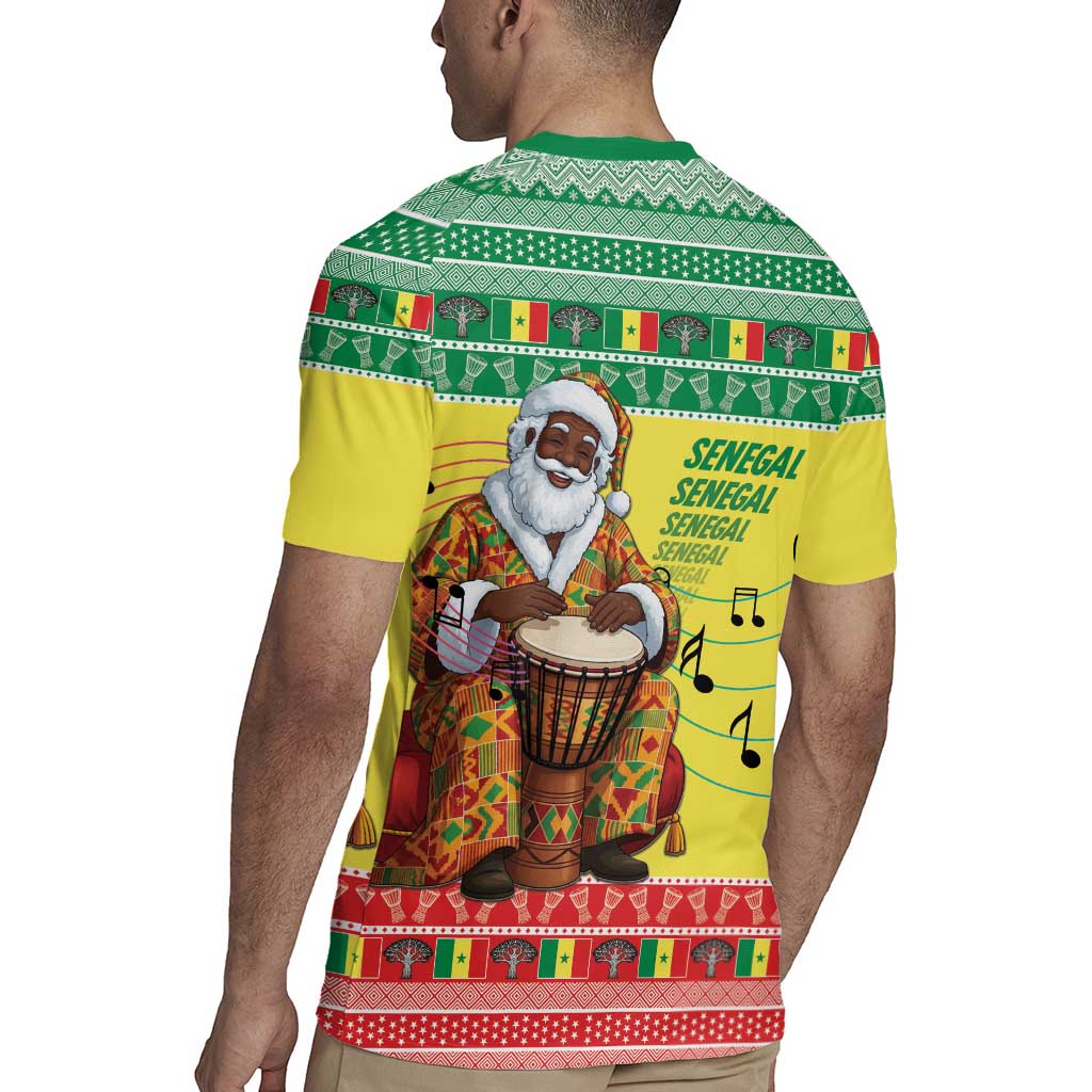 Senegal Christmas Rugby Jersey Black Santa Playing Djembe Drum - Wonder Print Shop