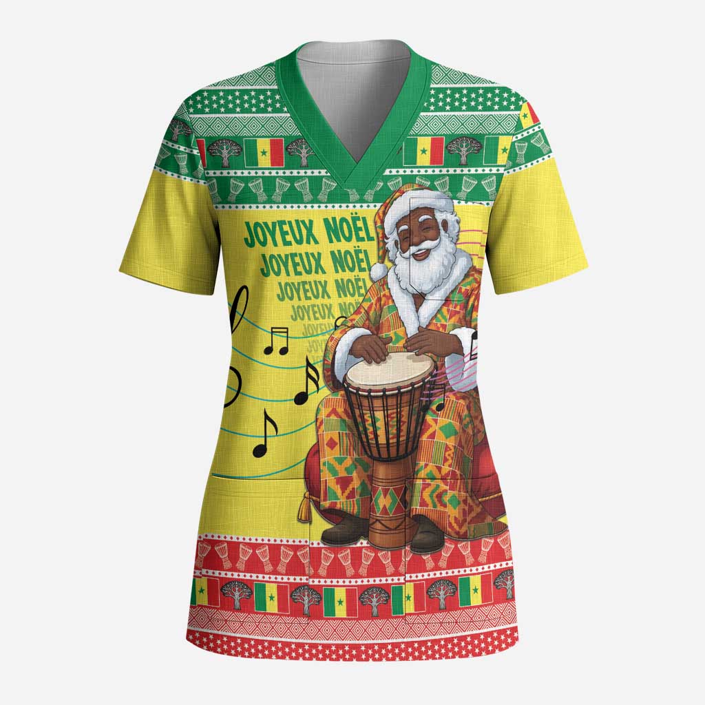 Senegal Christmas Scrub Top Black Santa Playing Djembe Drum - Wonder Print Shop