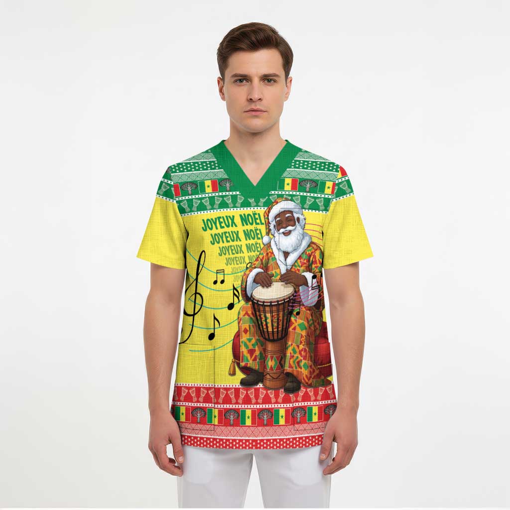 Senegal Christmas Scrub Top Black Santa Playing Djembe Drum - Wonder Print Shop