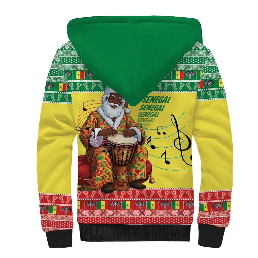 Senegal Christmas Sherpa Hoodie Black Santa Playing Djembe Drum - Wonder Print Shop