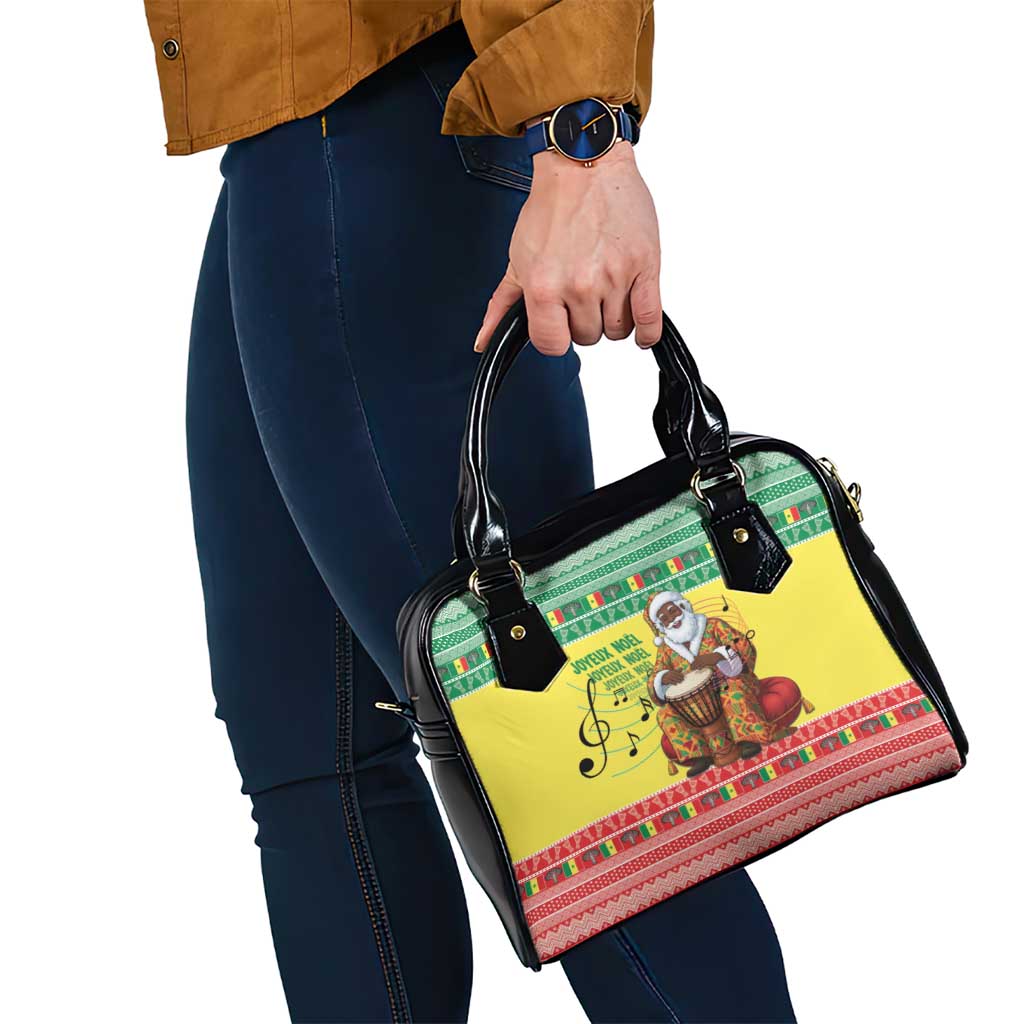 Senegal Christmas Shoulder Handbag Black Santa Playing Djembe Drum - Wonder Print Shop