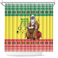 Senegal Christmas Shower Curtain Black Santa Playing Djembe Drum - Wonder Print Shop