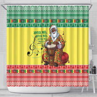 Senegal Christmas Shower Curtain Black Santa Playing Djembe Drum - Wonder Print Shop
