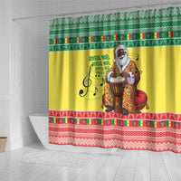 Senegal Christmas Shower Curtain Black Santa Playing Djembe Drum - Wonder Print Shop