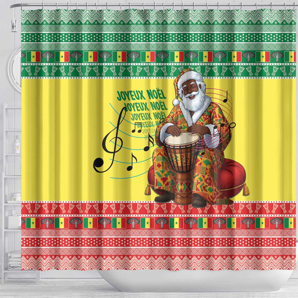 Senegal Christmas Shower Curtain Black Santa Playing Djembe Drum - Wonder Print Shop
