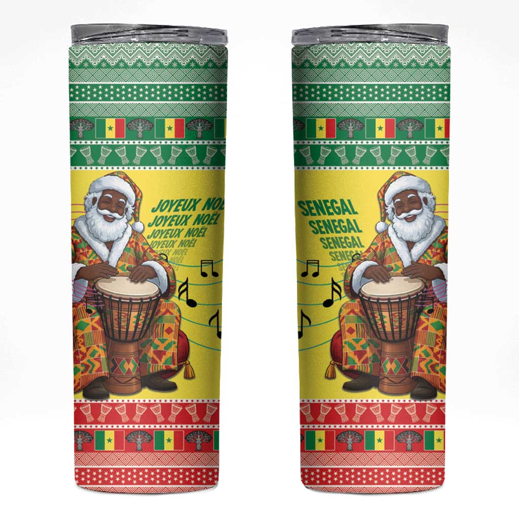 Senegal Christmas Skinny Tumbler Black Santa Playing Djembe Drum - Wonder Print Shop