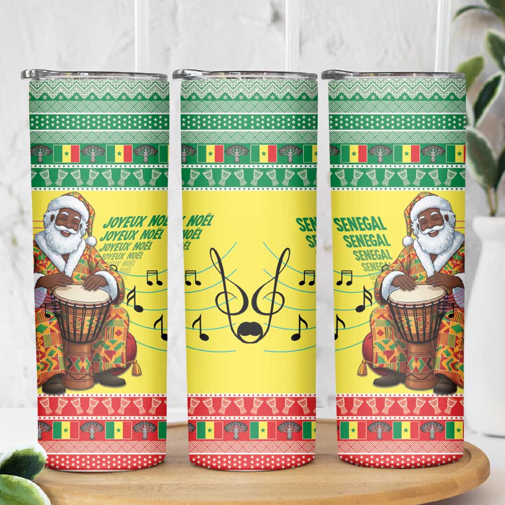 Senegal Christmas Skinny Tumbler Black Santa Playing Djembe Drum - Wonder Print Shop