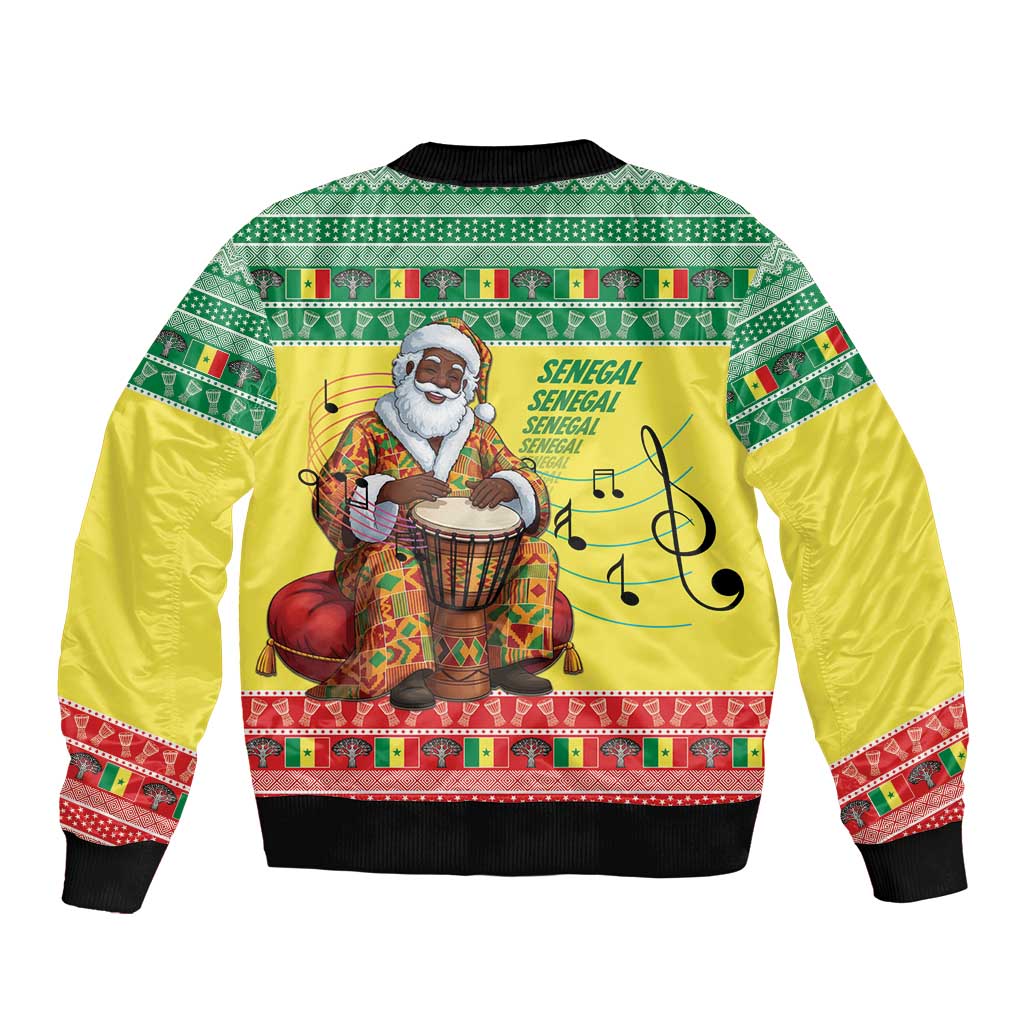 Senegal Christmas Sleeve Zip Bomber Jacket Black Santa Playing Djembe Drum - Wonder Print Shop