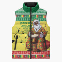 Senegal Christmas Sleeveless Puffer Jacket Black Santa Playing Djembe Drum - Wonder Print Shop