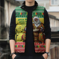 Senegal Christmas Sleeveless Puffer Jacket Black Santa Playing Djembe Drum - Wonder Print Shop