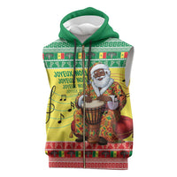 Senegal Christmas Sleeveless Zip Hoodie Black Santa Playing Djembe Drum - Wonder Print Shop