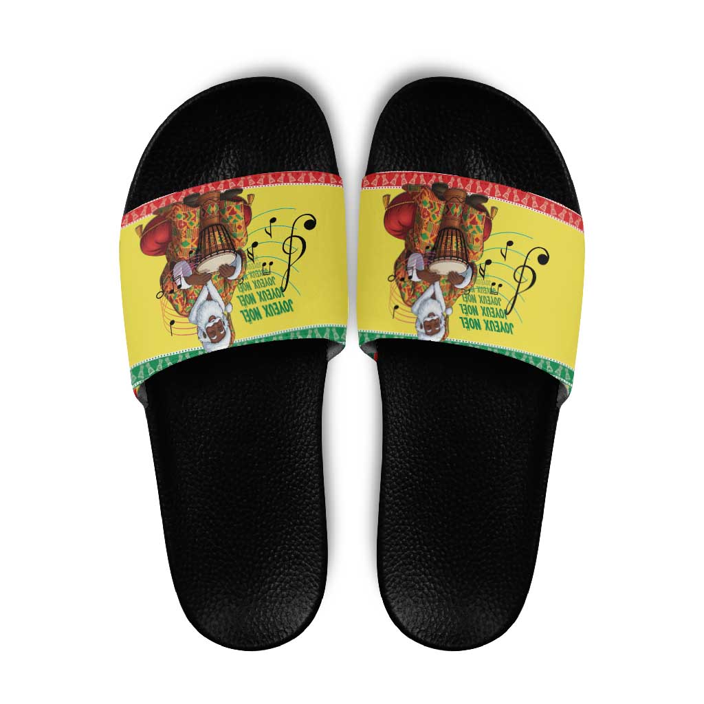 Senegal Christmas Slide Sandals Black Santa Playing Djembe Drum - Wonder Print Shop