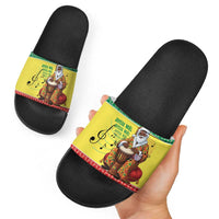 Senegal Christmas Slide Sandals Black Santa Playing Djembe Drum - Wonder Print Shop