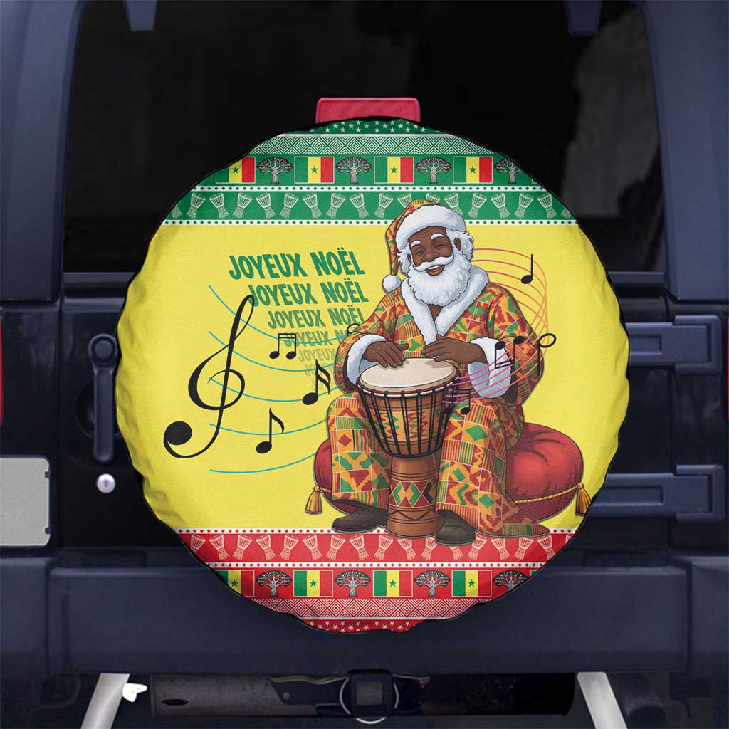 Senegal Christmas Spare Tire Cover Black Santa Playing Djembe Drum - Wonder Print Shop