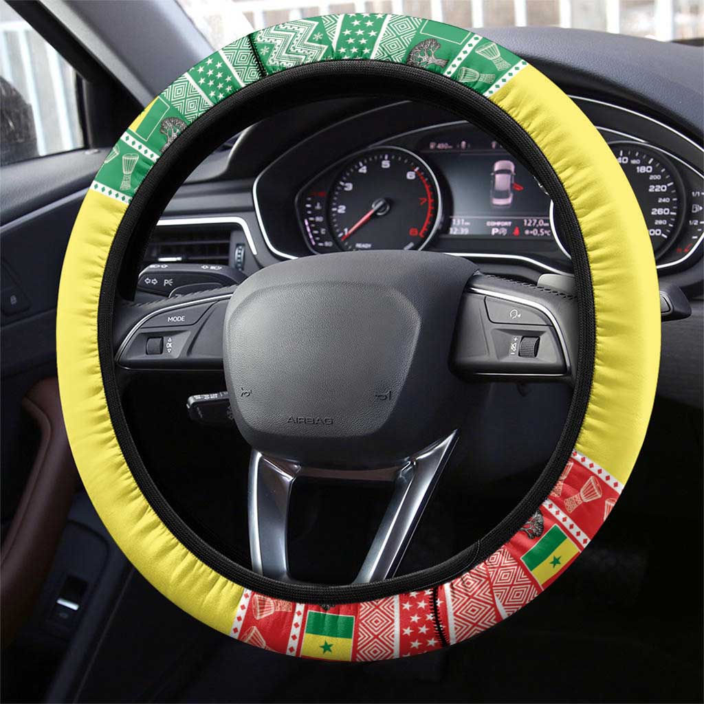 Senegal Christmas Steering Wheel Cover Black Santa Playing Djembe Drum - Wonder Print Shop