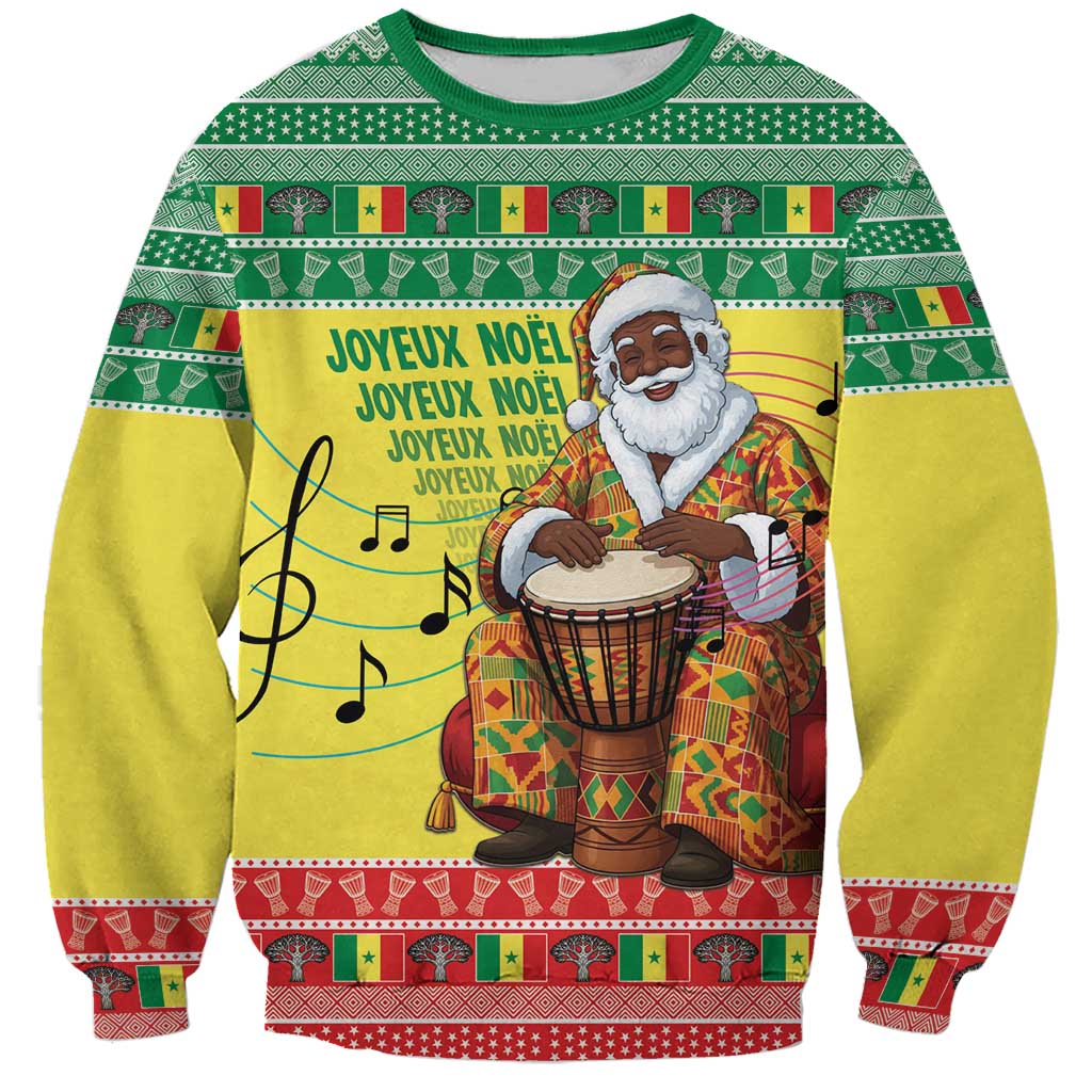 Senegal Christmas Sweatshirt Black Santa Playing Djembe Drum - Wonder Print Shop