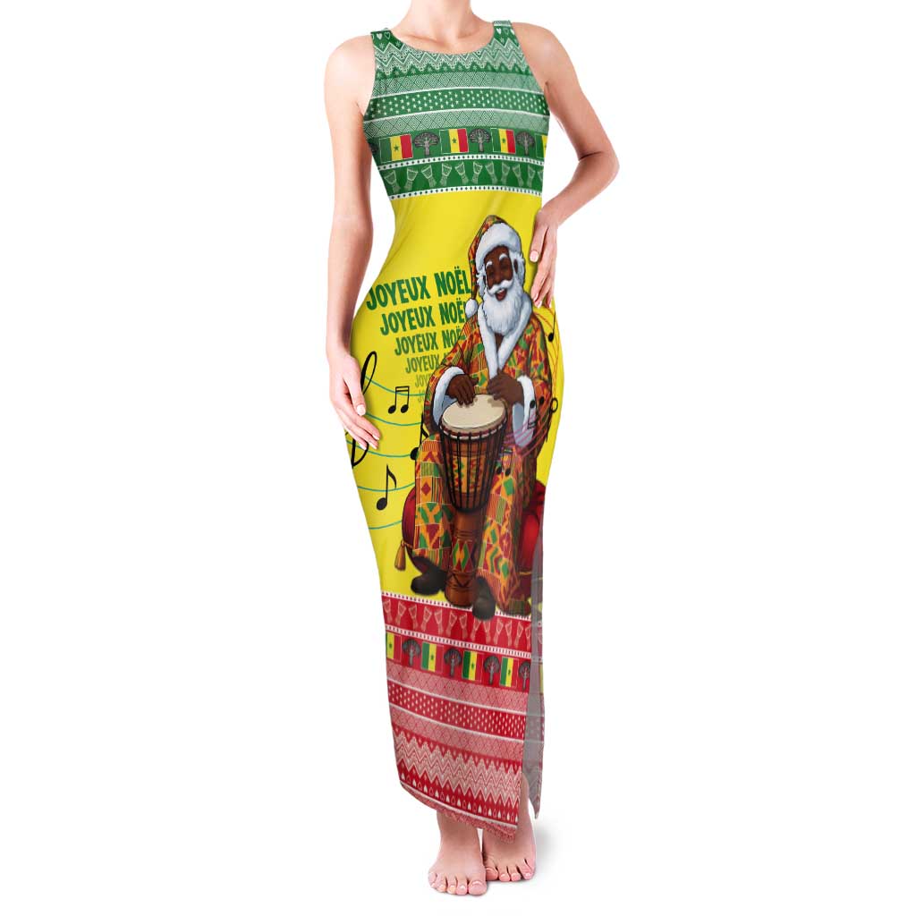 Senegal Christmas Tank Maxi Dress Black Santa Playing Djembe Drum - Wonder Print Shop